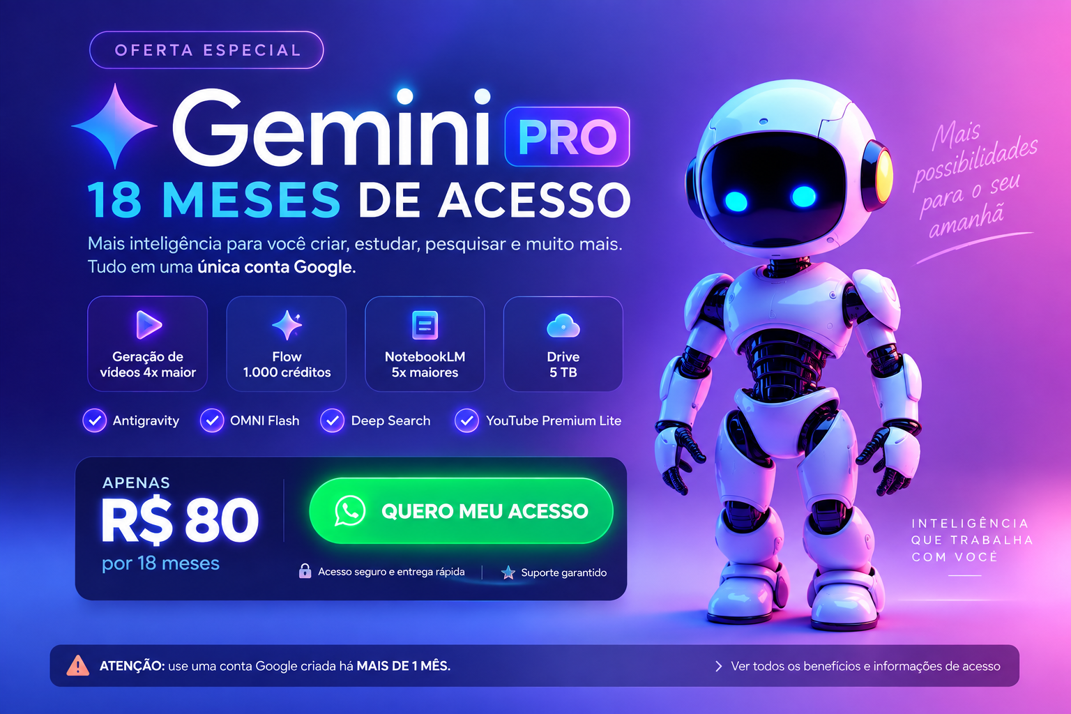 Oferta Gemini Pro: 18 meses de acesso por R$ 80