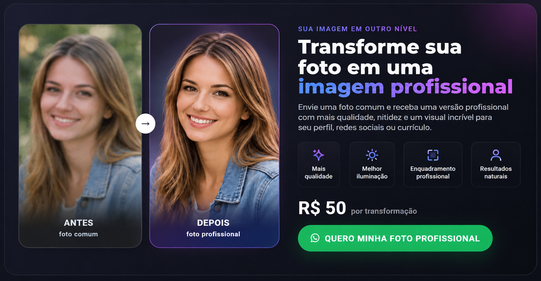 Transforme sua foto em uma imagem profissional por R$ 50